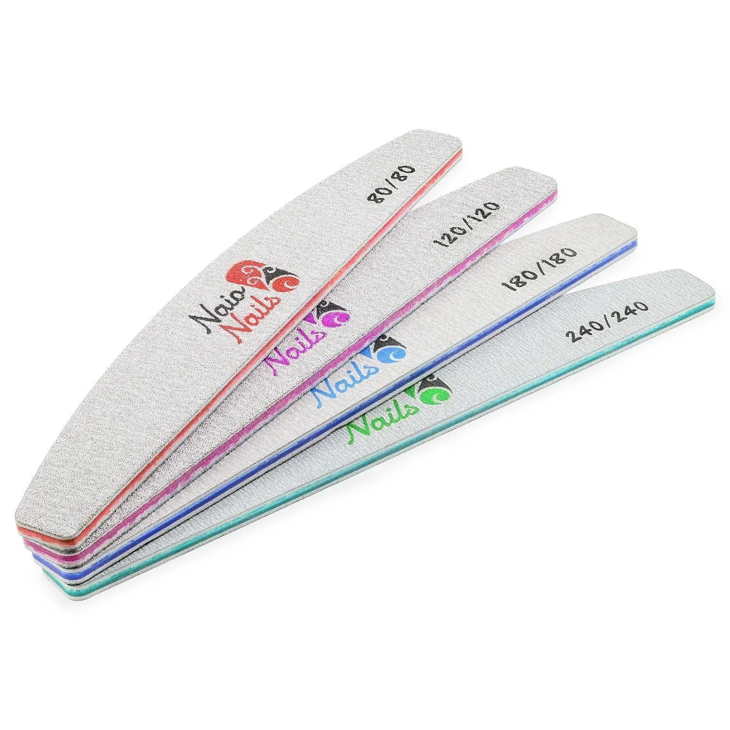 Pack of 4 Mixed - Zebra Grey Half Moon 80, 120, 180, 240 Grit Nail Files   Naio Nails