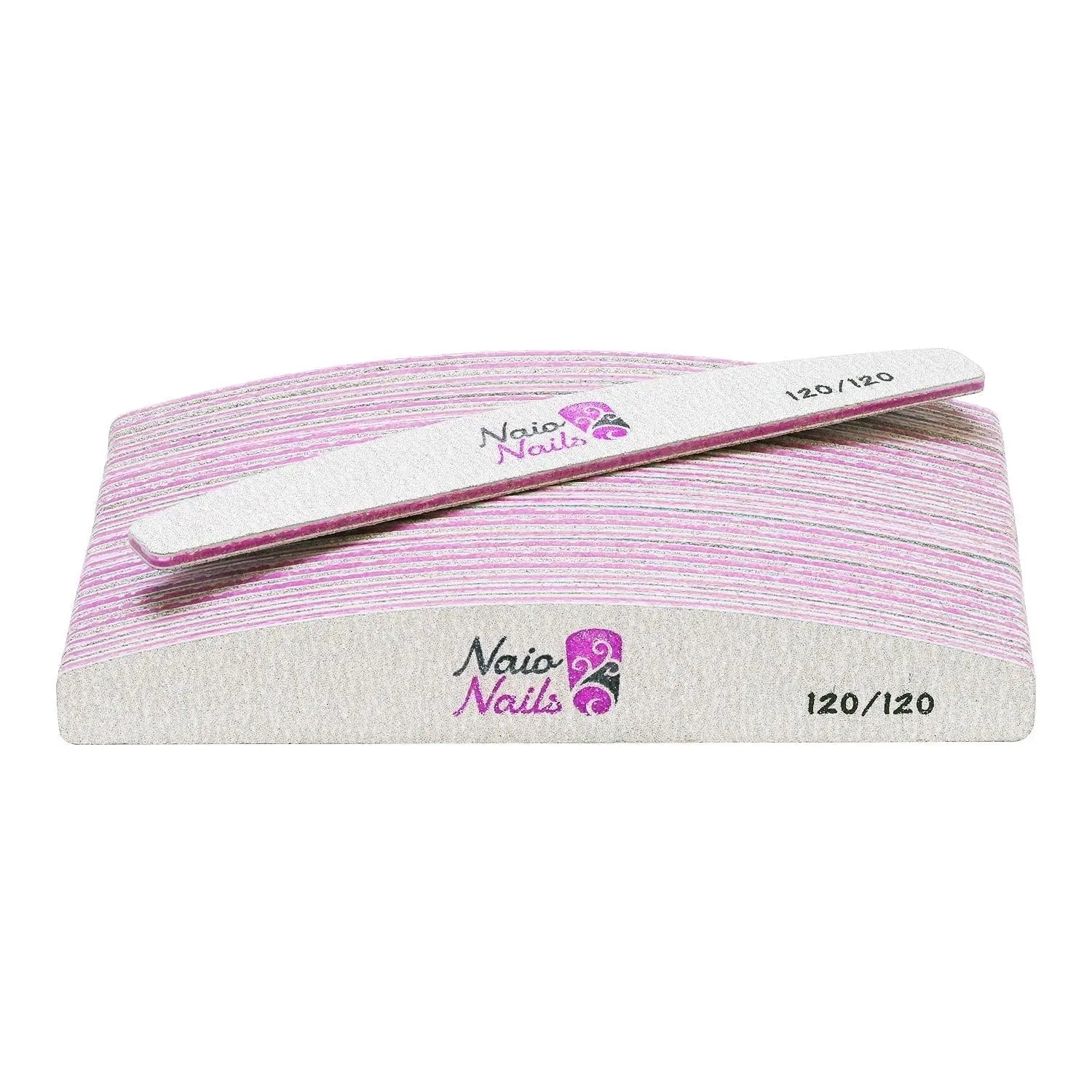 Pack of 25 - Zebra Grey Half Moon 120/120 Grit Nail Files   Naio Nails