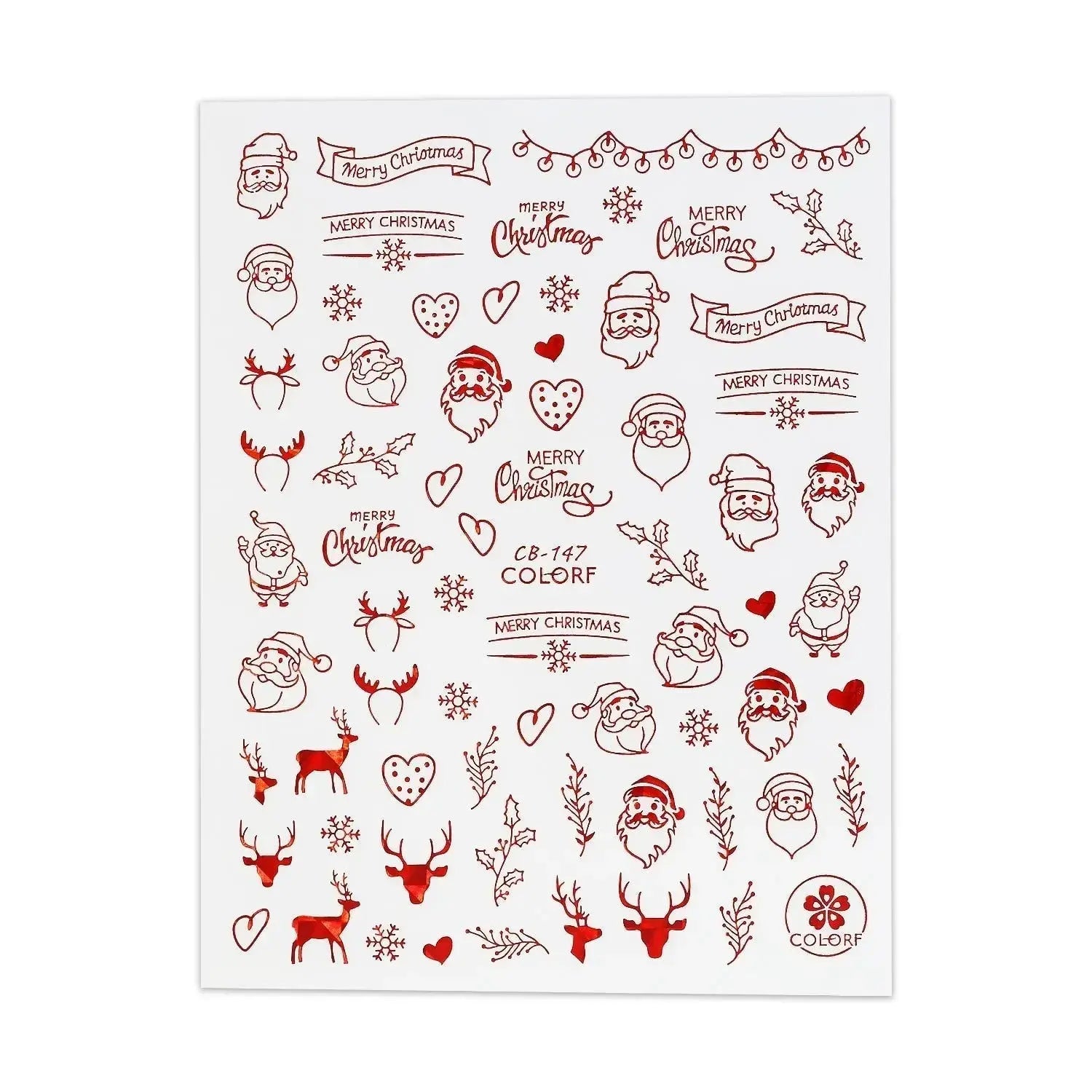 Christmas Sticker - Red Santa, Holly & Mistletoe   Naio Nails