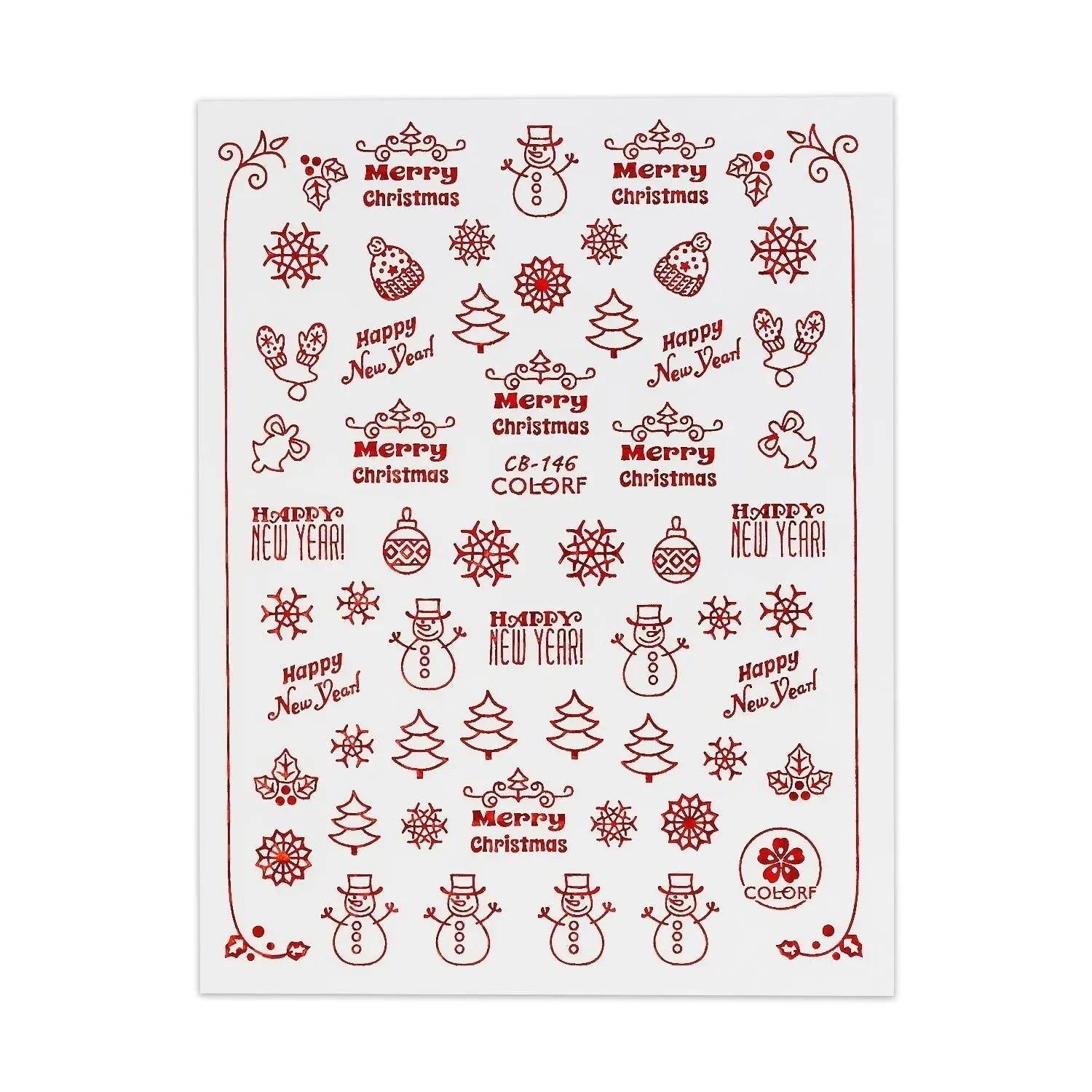 Christmas Sticker - Red Snowman & Trees   Naio Nails
