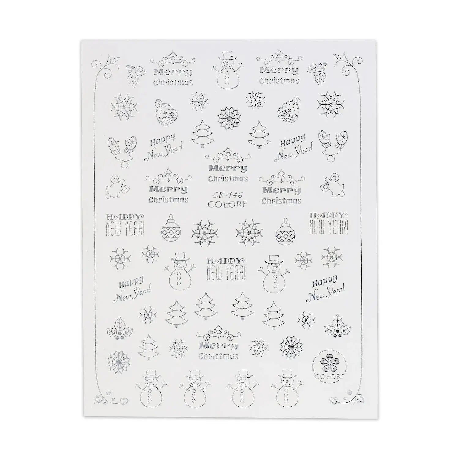 Christmas Sticker - Silver Snowman & Trees   Naio Nails
