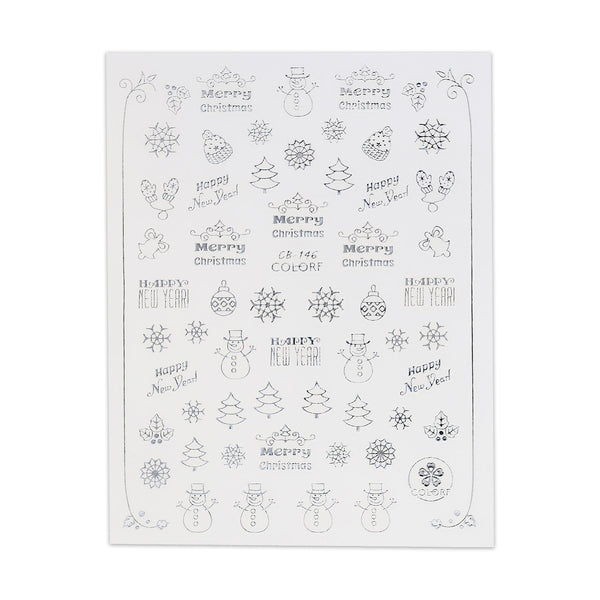 Christmas Sticker - Silver Snowman & Trees