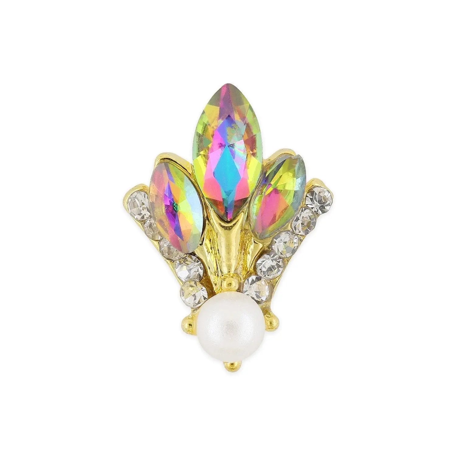 Pot of 10 Charms - Gold, Multi-colour Crystal & Pearl Fleur-de-lis   Naio Nails
