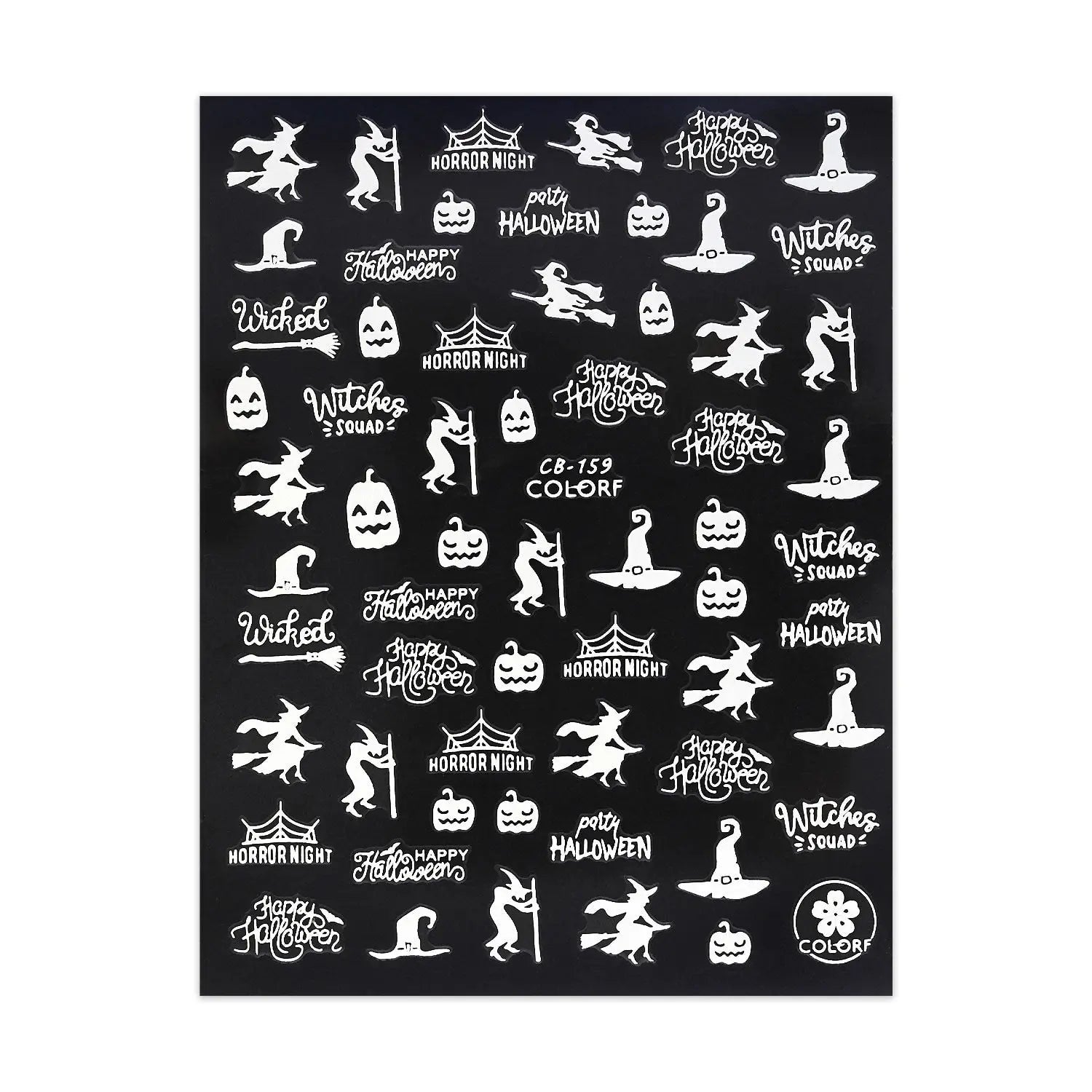 Halloween Stickers - Jack o' Lanterns & Witches - White   Naio Nails