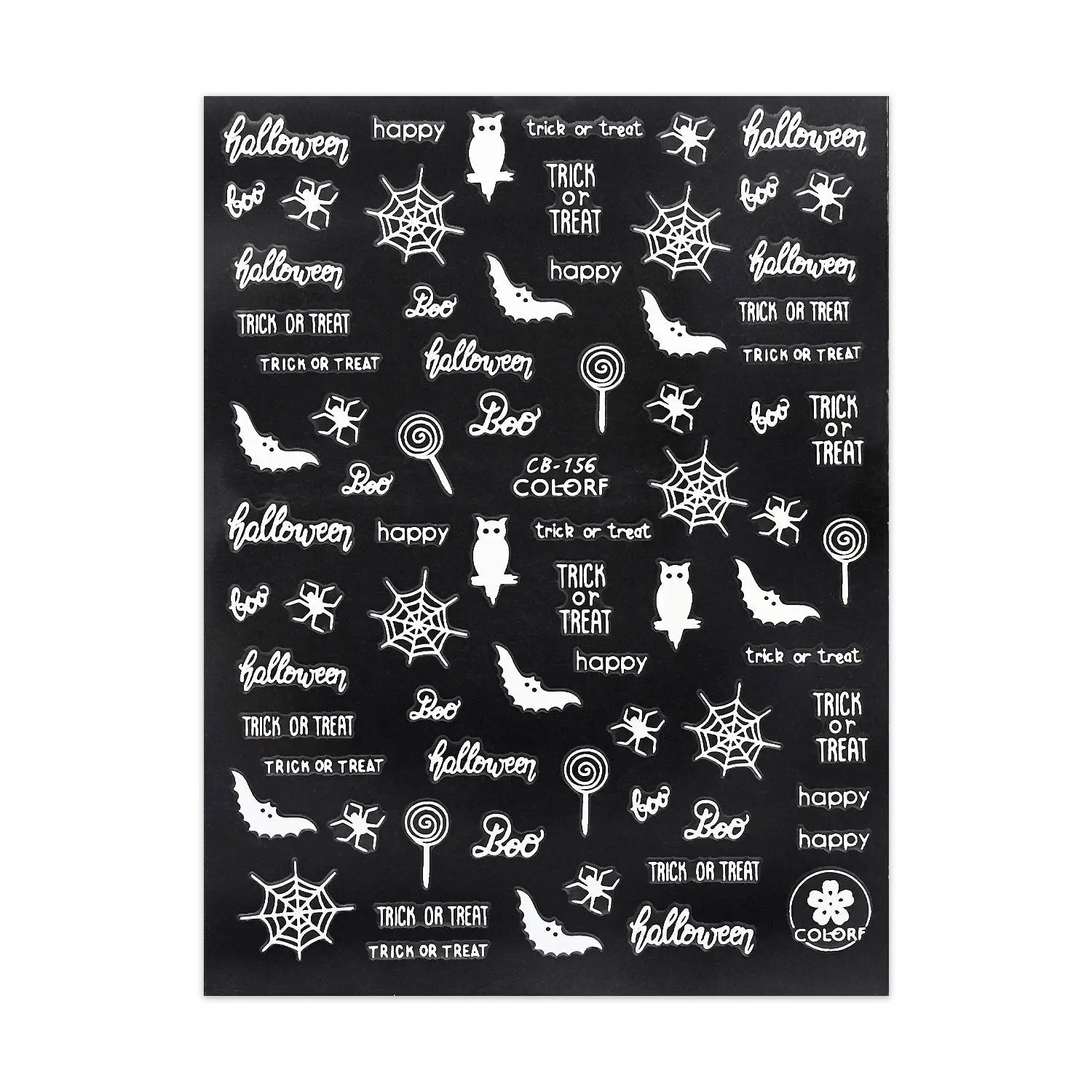 Halloween Stickers - Slogans, Bats & Owls - White   Naio Nails