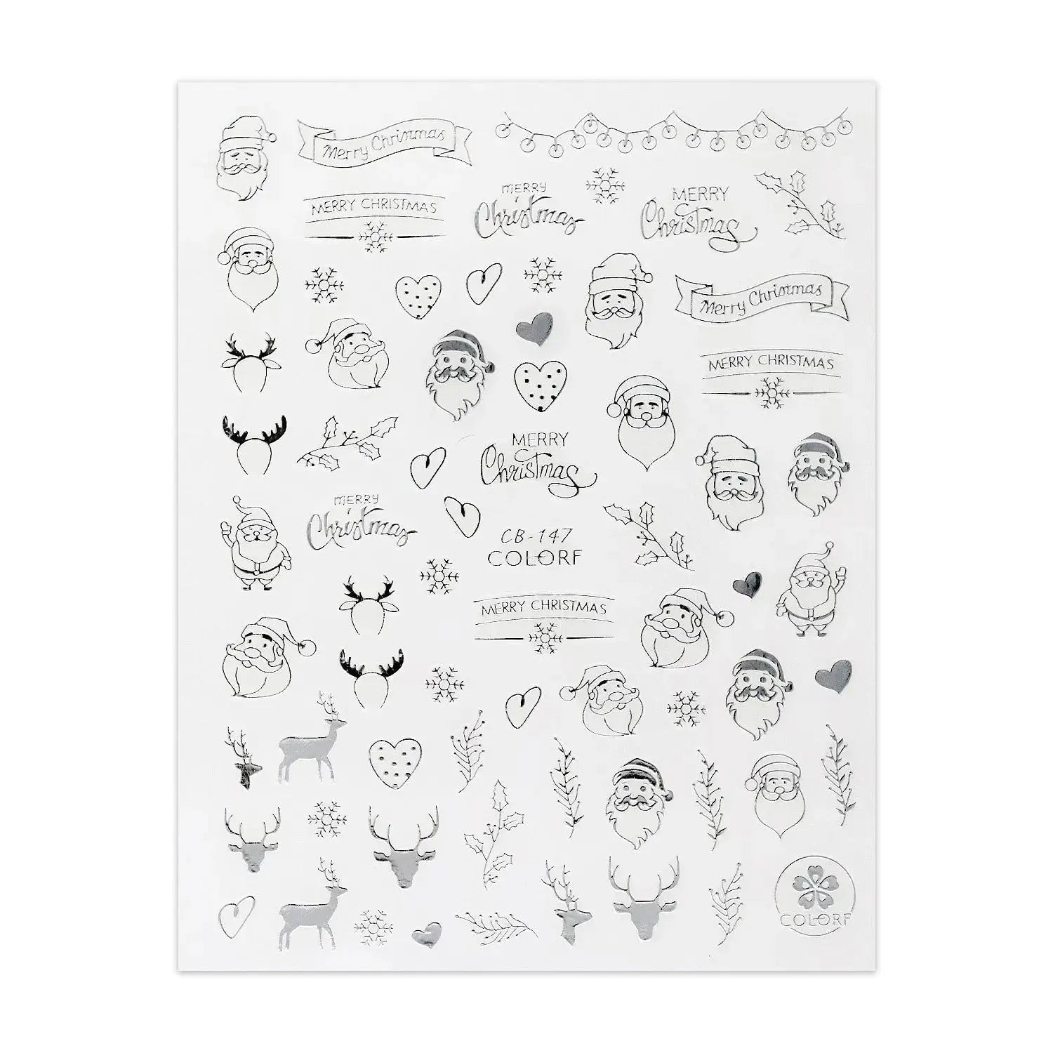 Christmas Sticker - Silver Santa, Holly & Mistletoe   Naio Nails