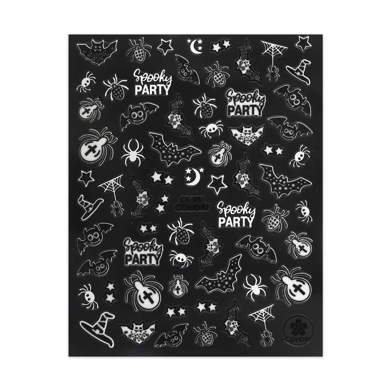 Glow in the Dark Halloween Stickers - Bats & Spiders - Black & White   Naio Nails
