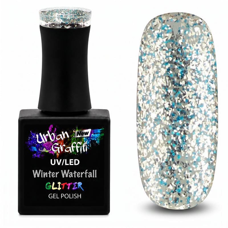 Winter Waterfall - UGGP-A0912 Urban Graffiti Blue and Silver Glitter Gel Polish 15ml