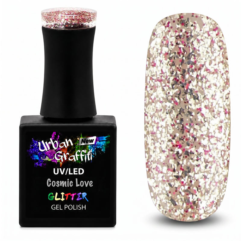 Cosmic Love - UGGP-A0916 Urban Graffiti Gold and Red Glitter Gel Polish 15ml