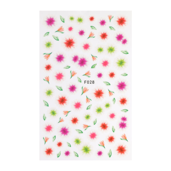 Pink, Red & Coral Flower Nail Art Stickers